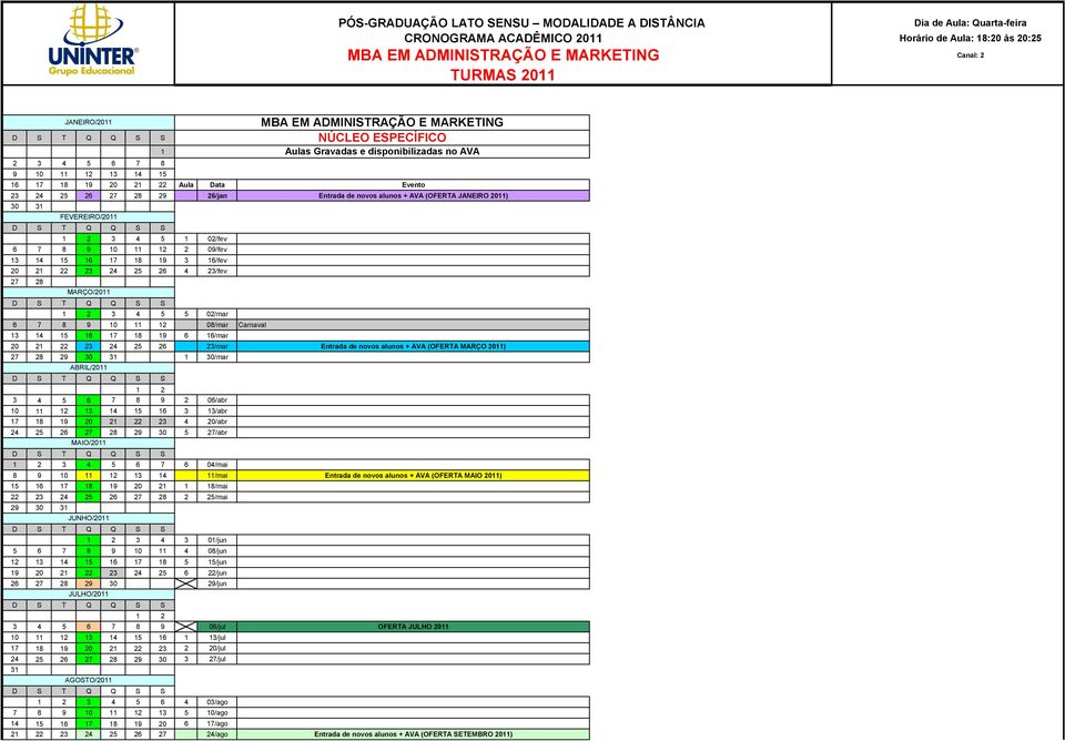 24 25 26 23/mar Entrada de novos alunos + AVA (OFERTA MARÇO 20) 27 28 30/mar ABRIL/20 3 4 5 6 7 8 9 2 06/abr 0 2 3 4 5 6 3 3/abr 7 8 9 20 22 23 4 20/abr 24 25 26 27 28 29 30 5 27/abr MAIO/20 4 5 6 7