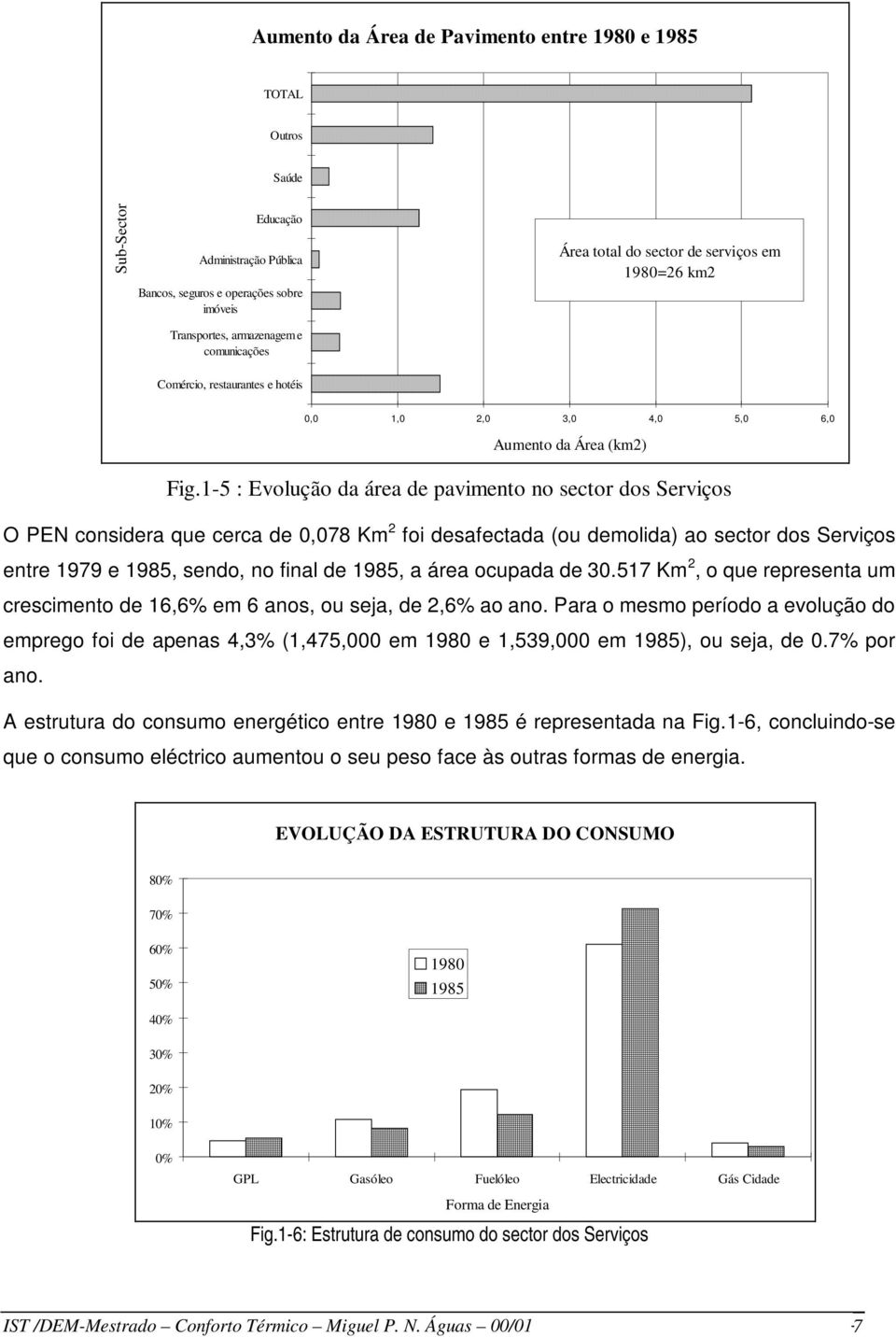 1-5 : Evolução da área de pavimento no sector dos Serviços O PEN considera que cerca de 0,078 Km 2 foi desafectada (ou demolida) ao sector dos Serviços entre 1979 e 1985, sendo, no final de 1985, a