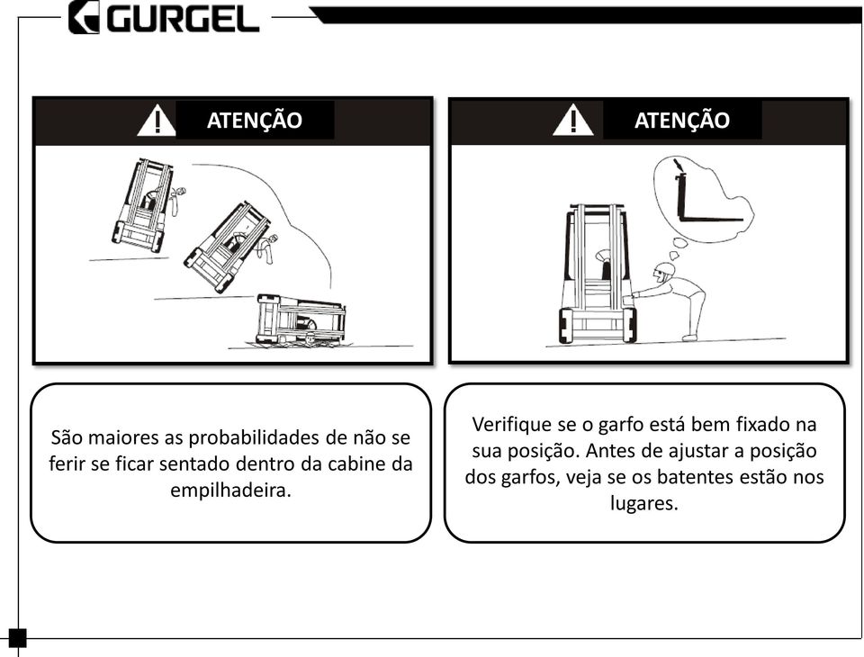 Verifique se o garfo está bem fixado na sua posição.