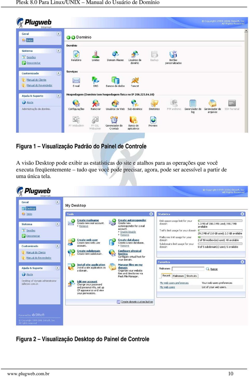 Controle A visão Desktop pode exibir as estatísticas do site e atalhos para as operações