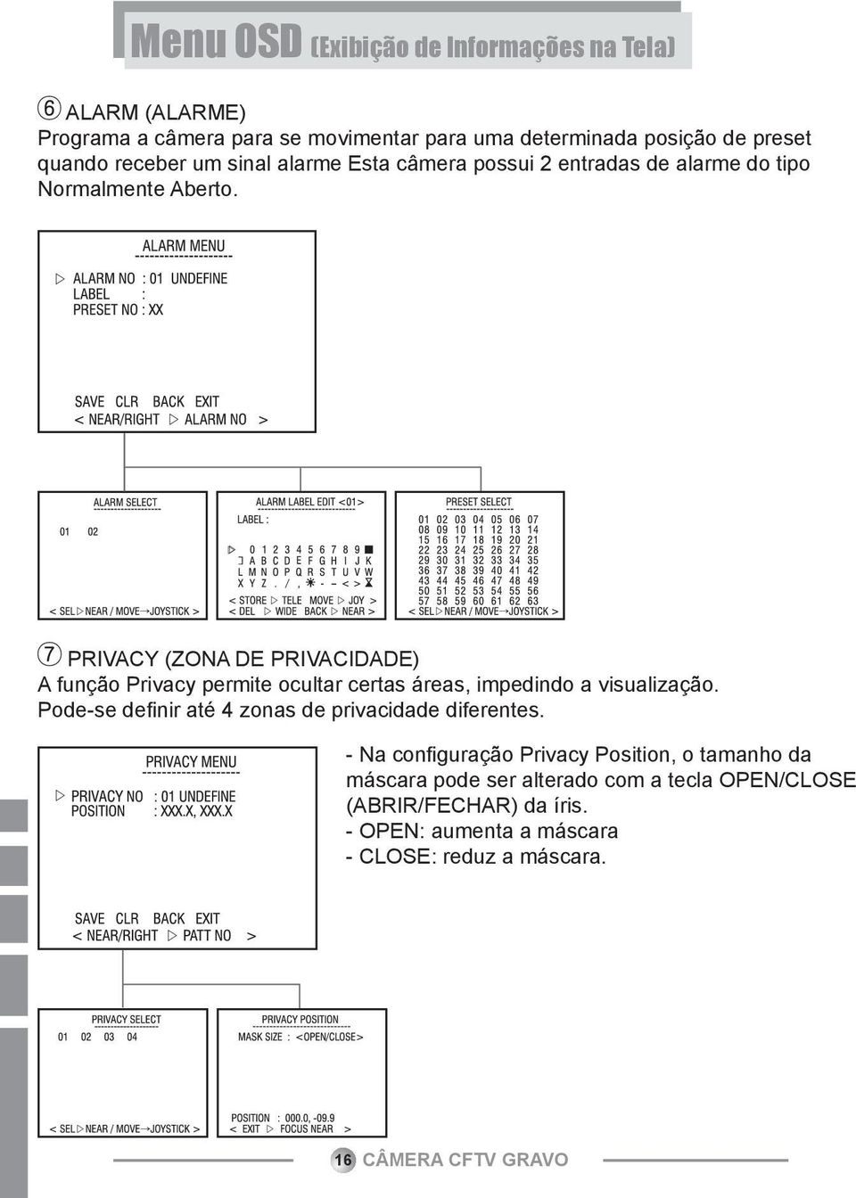 PRIVACY (ZONA DE PRIVACIDADE) A função Privacy permite ocultar certas áreas, impedindo a visualização.