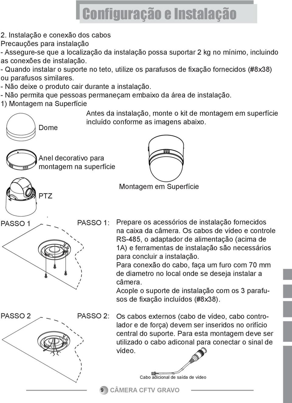 - Não permita que pessoas permaneçam embaixo da área de instalação. 1) Montagem na Superfície Antes da instalação, monte o kit de montagem em superfície incluído conforme as imagens abaixo.