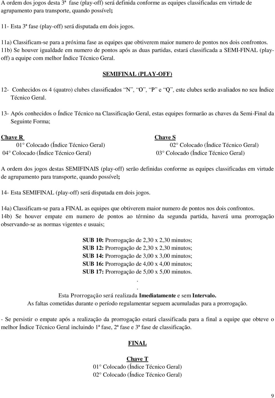 11b) Se houver igualdade em numero de pontos após as duas partidas, estará classificada a SEMI-FINAL (playoff) a equipe com melhor Índice Técnico Geral.