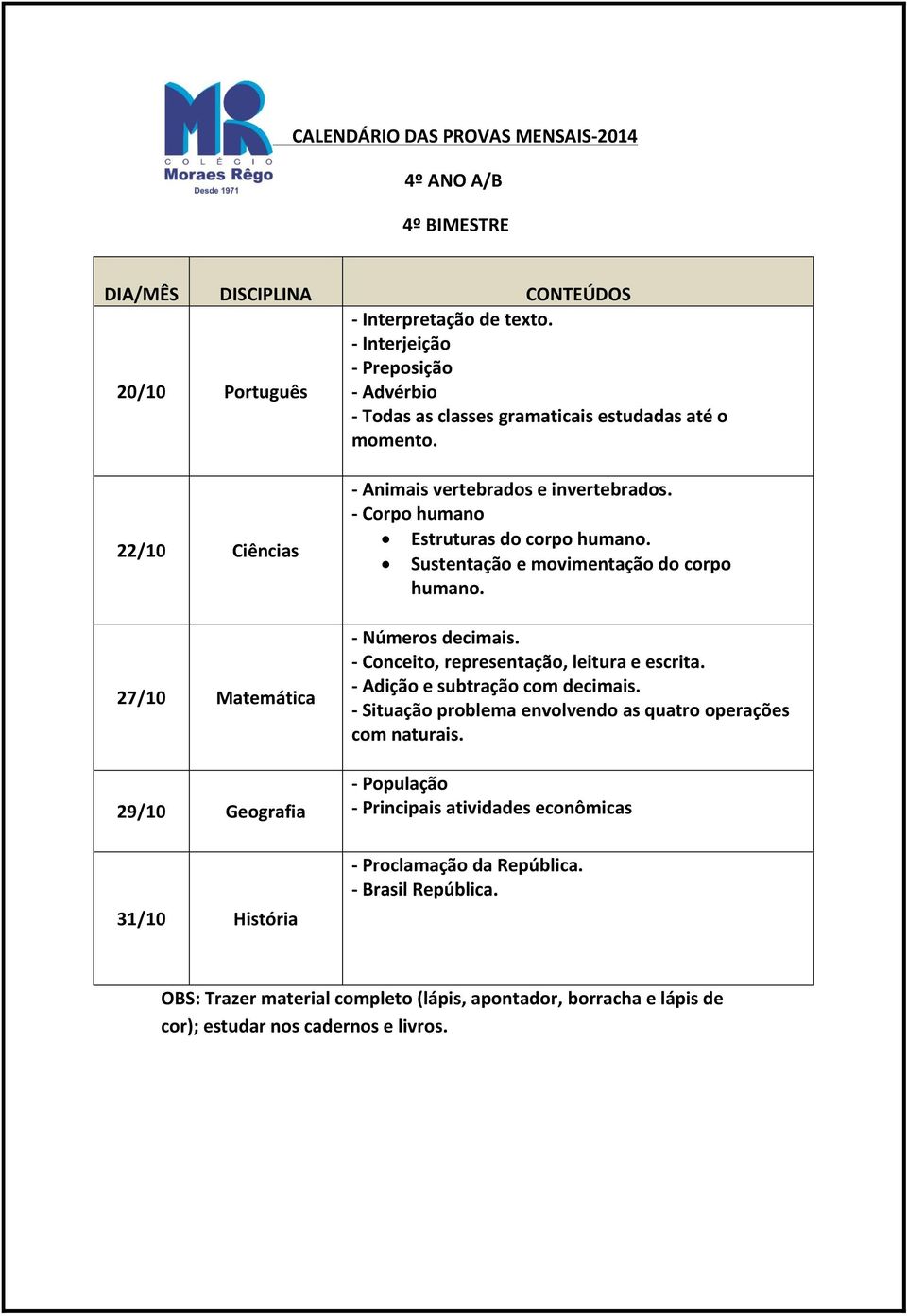 Sustentação e movimentação do corpo humano. - Números decimais. - Conceito, representação, leitura e escrita.