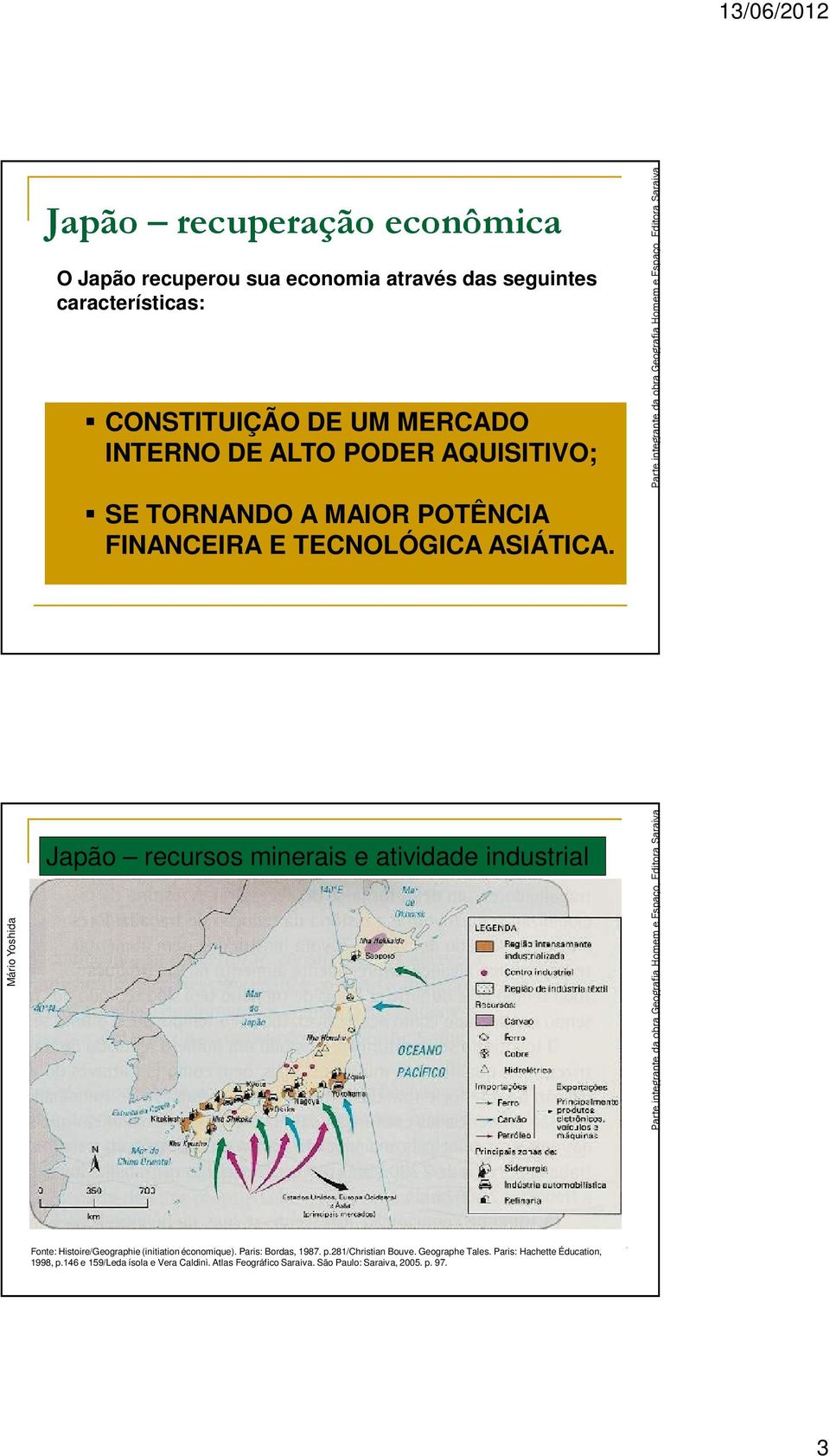 Mário Yoshida Japão recursos minerais e atividade industrial Fonte: Histoire/Geographie (initiation économique). Paris: Bordas, 1987.