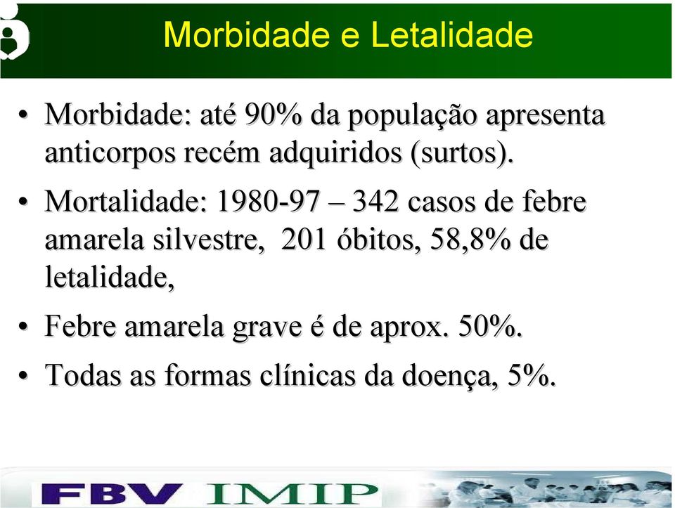 Mortalidade: 1980-97 97 342 casos de febre amarela silvestre, 201
