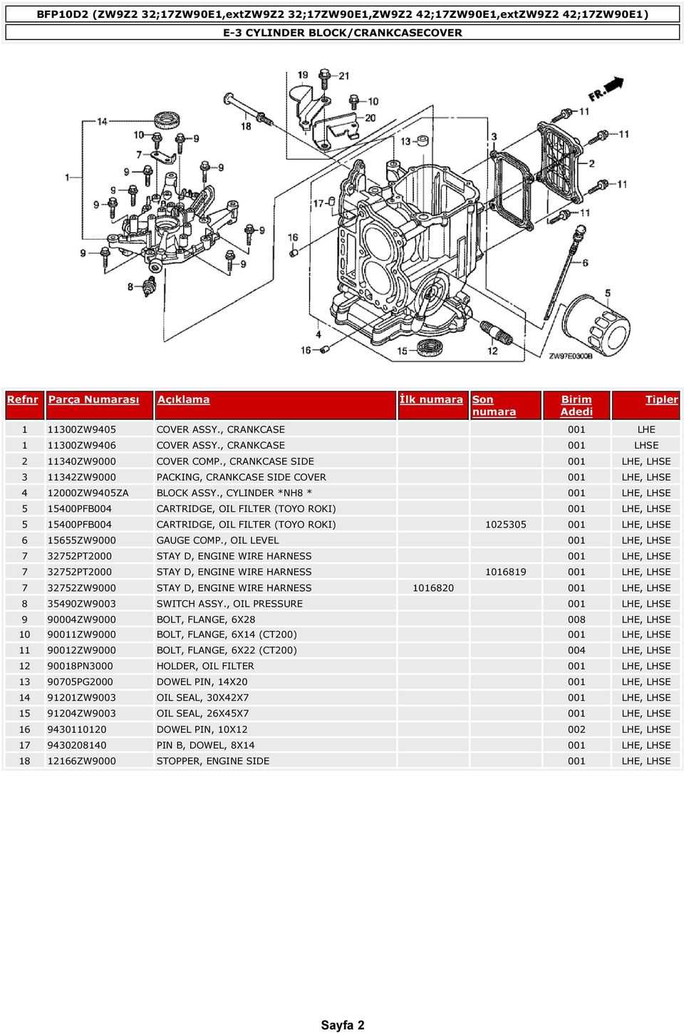 , CYLINDER *NH8 * 001 LHE, LHSE 5 15400PFB004 CARTRIDGE, OIL FILTER (TOYO ROKI) 001 LHE, LHSE 5 15400PFB004 CARTRIDGE, OIL FILTER (TOYO ROKI) 1025305 001 LHE, LHSE 6 15655ZW9000 GAUGE COMP.