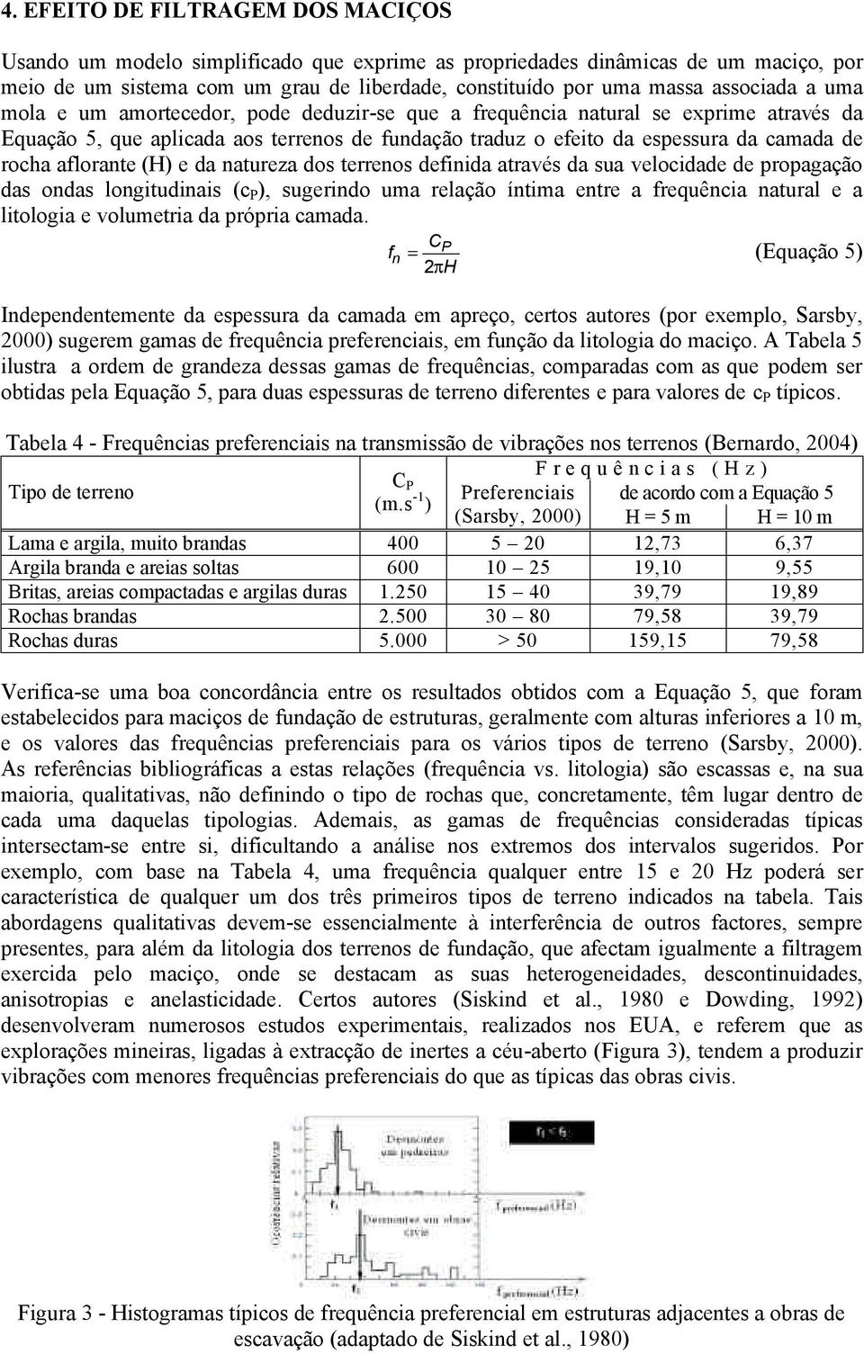 aflorante (H) e da natureza dos terrenos definida através da sua velocidade de propagação das ondas longitudinais (c P ), sugerindo uma relação íntima entre a frequência natural e a litologia e