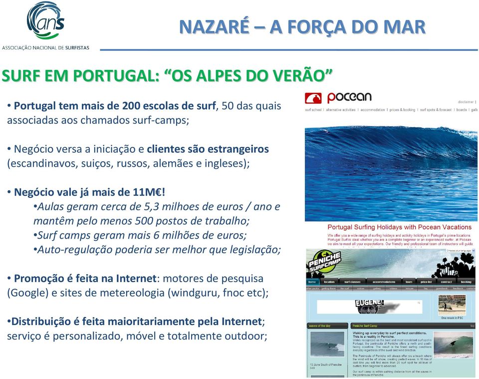 Aulas geram cerca de 5,3 milhoesde euros / ano e mantêm pelo menos 500 postos de trabalho; Surf campsgeram mais 6 milhões de euros; Auto-regulação poderia ser