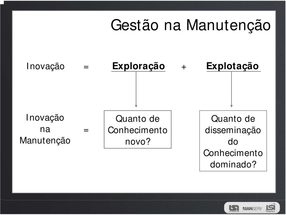 Manutenção = Quanto de Conhecimento