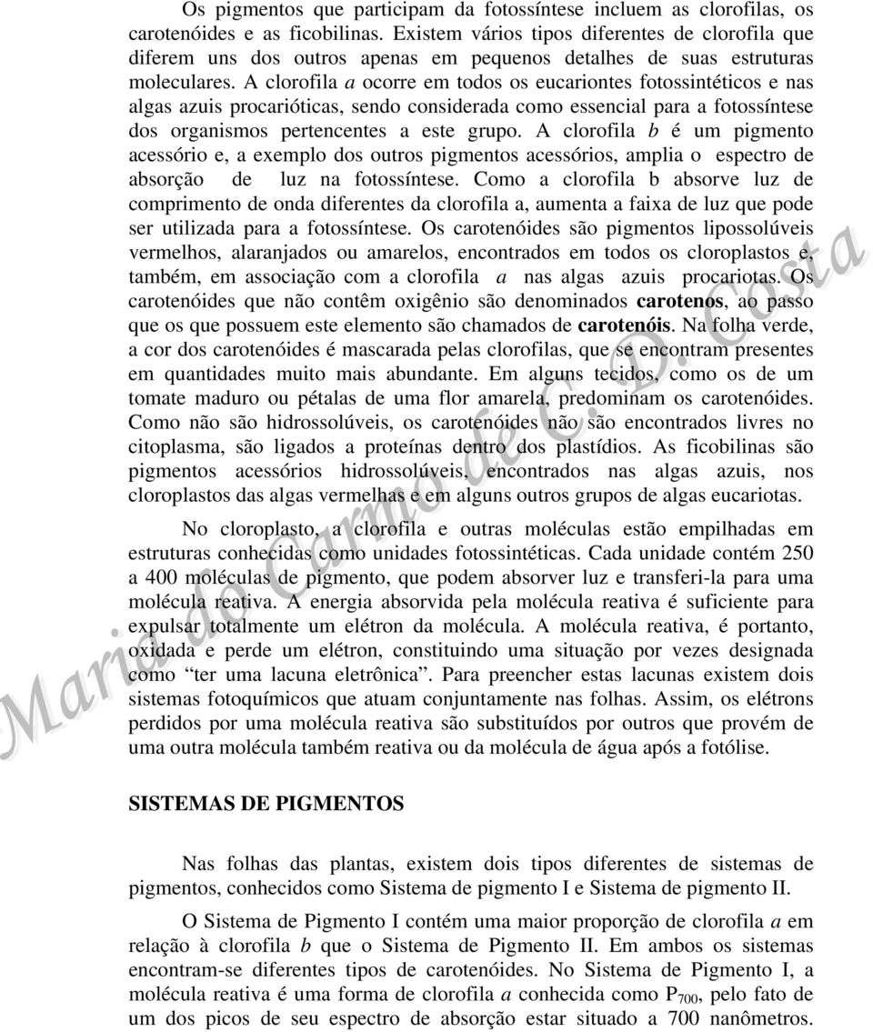 A clorofila a ocorre em todos os eucariontes fotossintéticos e nas algas azuis procarióticas, sendo considerada como essencial para a fotossíntese dos organismos pertencentes a este grupo.