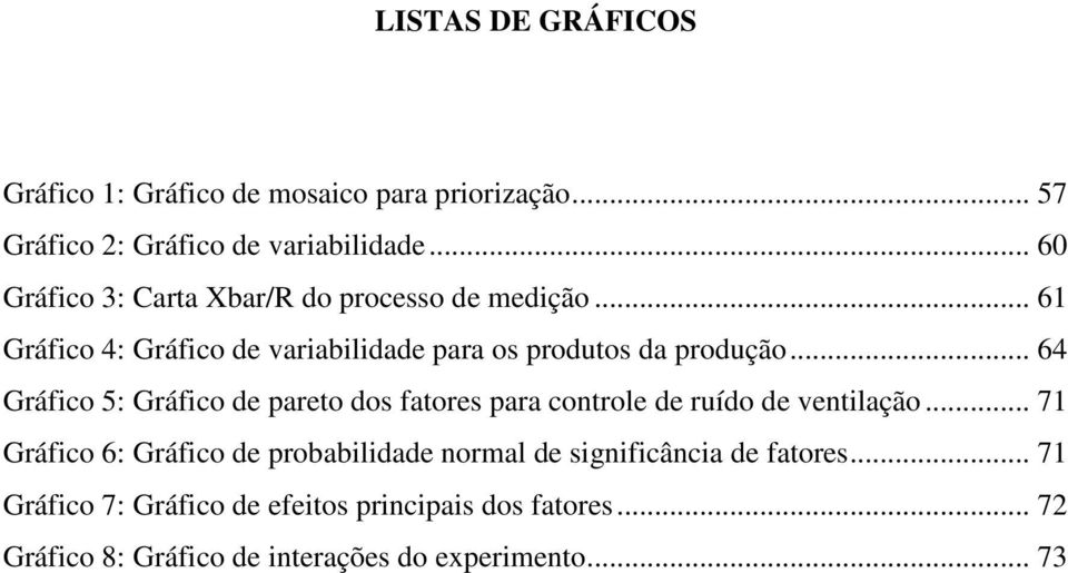 .. 64 Gráfico 5: Gráfico de pareto dos fatores para controle de ruído de ventilação.