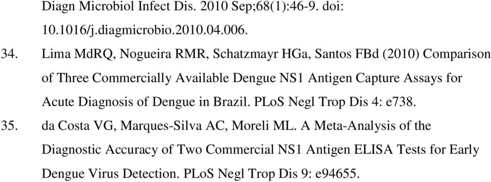 Capture Assays for Acute Diagnosis of Dengue in Brazil. PLoS Negl Trop Dis 4: e738. 35.