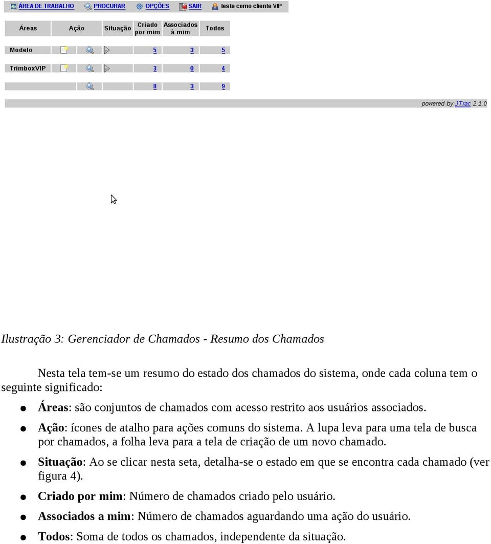 A lupa leva para uma tela de busca por chamados, a folha leva para a tela de criação de um novo chamado.