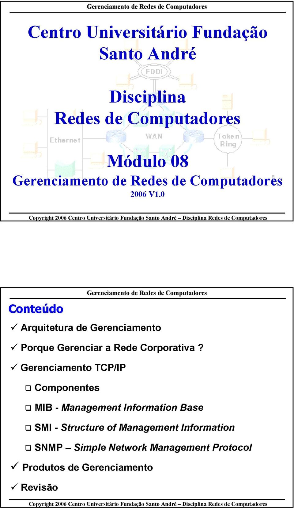 0 Conteúdo Arquitetura de Gerenciamento Porque Gerenciar a Rede Corporativa?