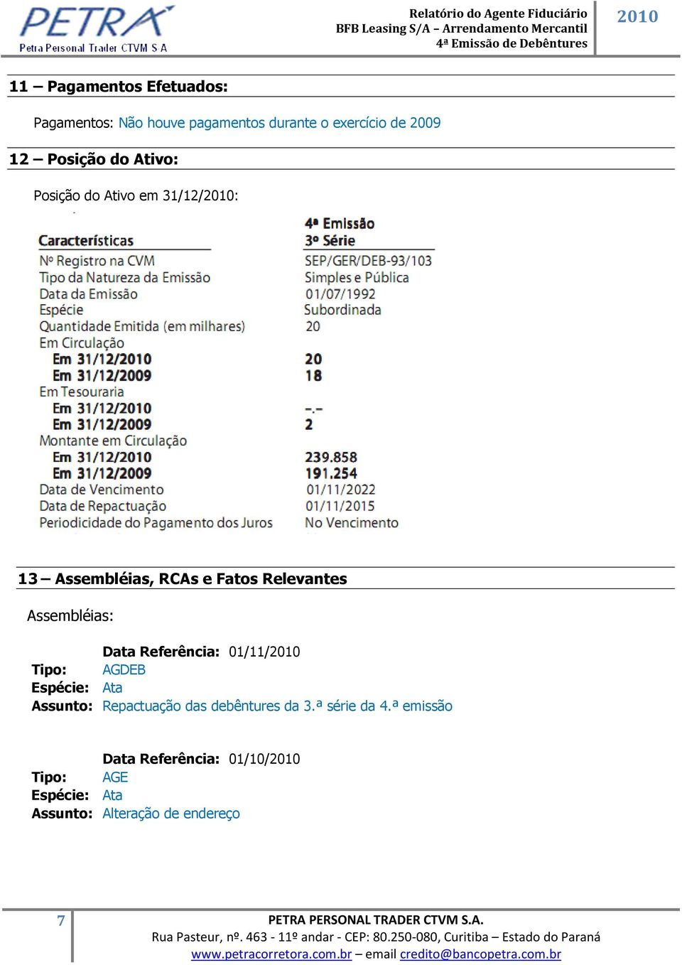 Referência: 01/11/ Tipo: AGDEB Assunto: Repactuação das debêntures da 3.ª série da 4.