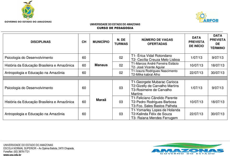 e Amazônica 60 Maraã 03 Antropologia e Educação na Amazônia 60 03 T1- Érica Vidal Rotondano T2- Cecília Creuza Melo Lisboa T1-Marcos André Ferreira Estácio T2- José Vicente Aguiar T1-Izaura