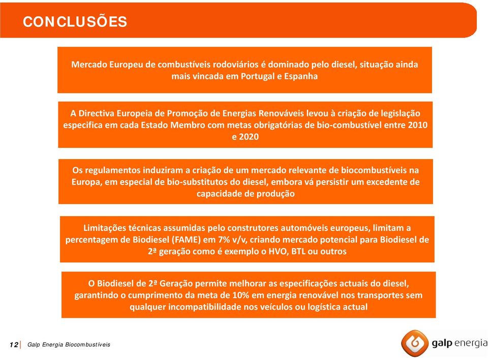 Europa, em especial de bio-substitutos do diesel, embora vá persistir um excedente de capacidade de produção Limitações técnicas assumidas pelo construtores automóveis europeus, limitam a percentagem