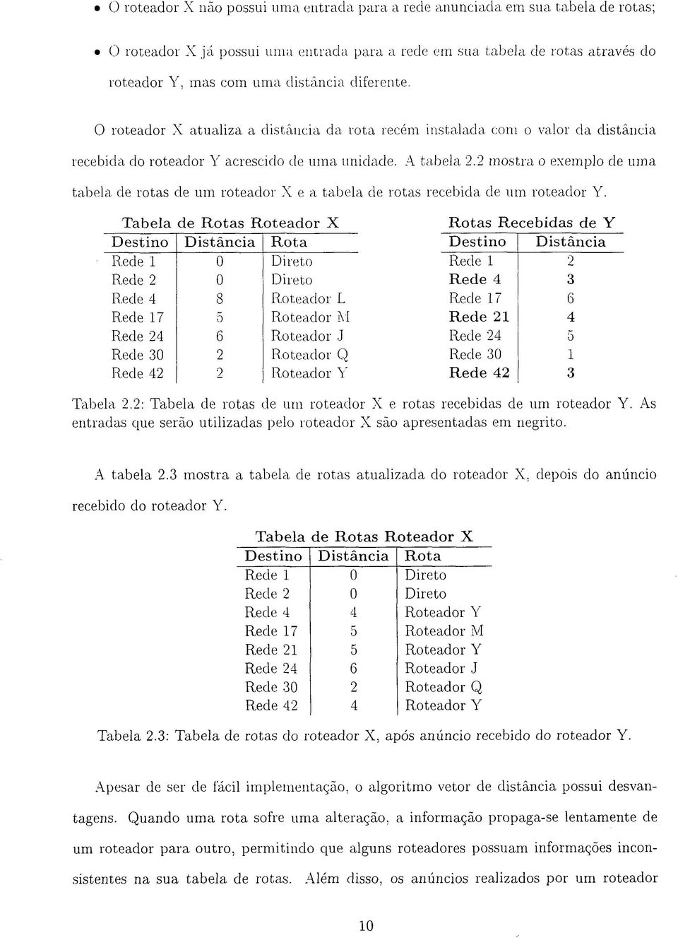 2 mostra o exemplo de uma tabela de rotas de um roteador X e a tabela de rotas recebida de um roteador Y.