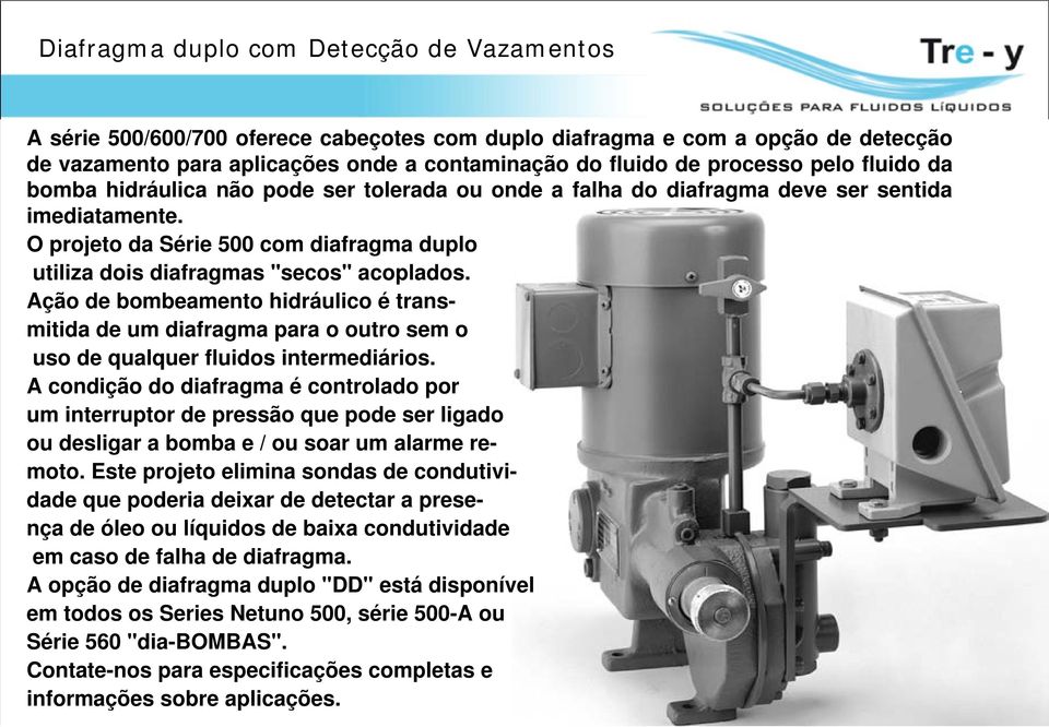 Ação de bombeamento hidráulico é transmitida de um diafragma para o outro sem o uso de qualquer fluidos intermediários.