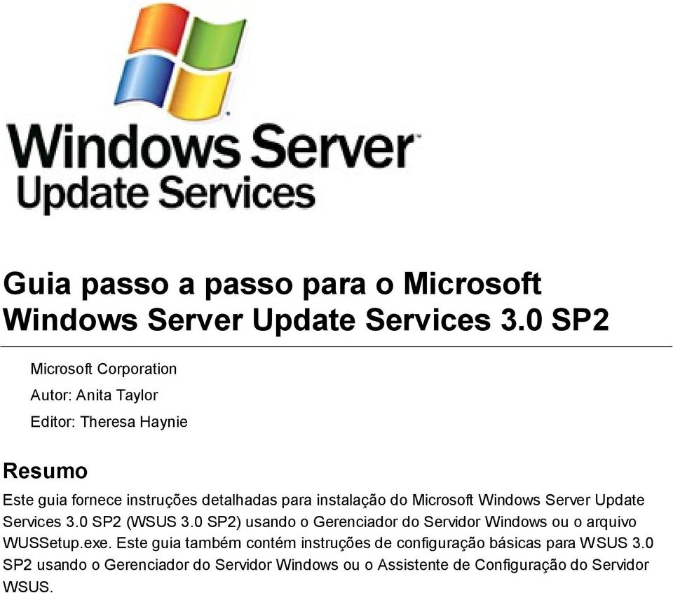 instalação do Microsoft Windows Server Update Services 3.0 SP2 (WSUS 3.