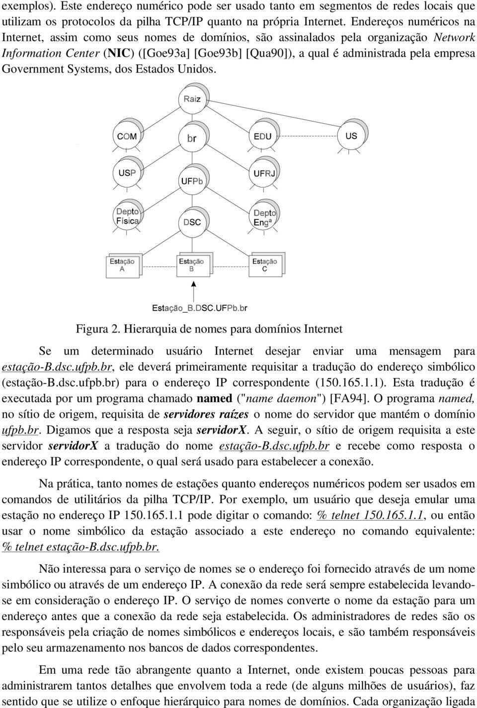 Government Systems, dos Estados Unidos. Figura 2. Hierarquia de nomes para domínios Internet Se um determinado usuário Internet desejar enviar uma mensagem para estação-b.dsc.ufpb.