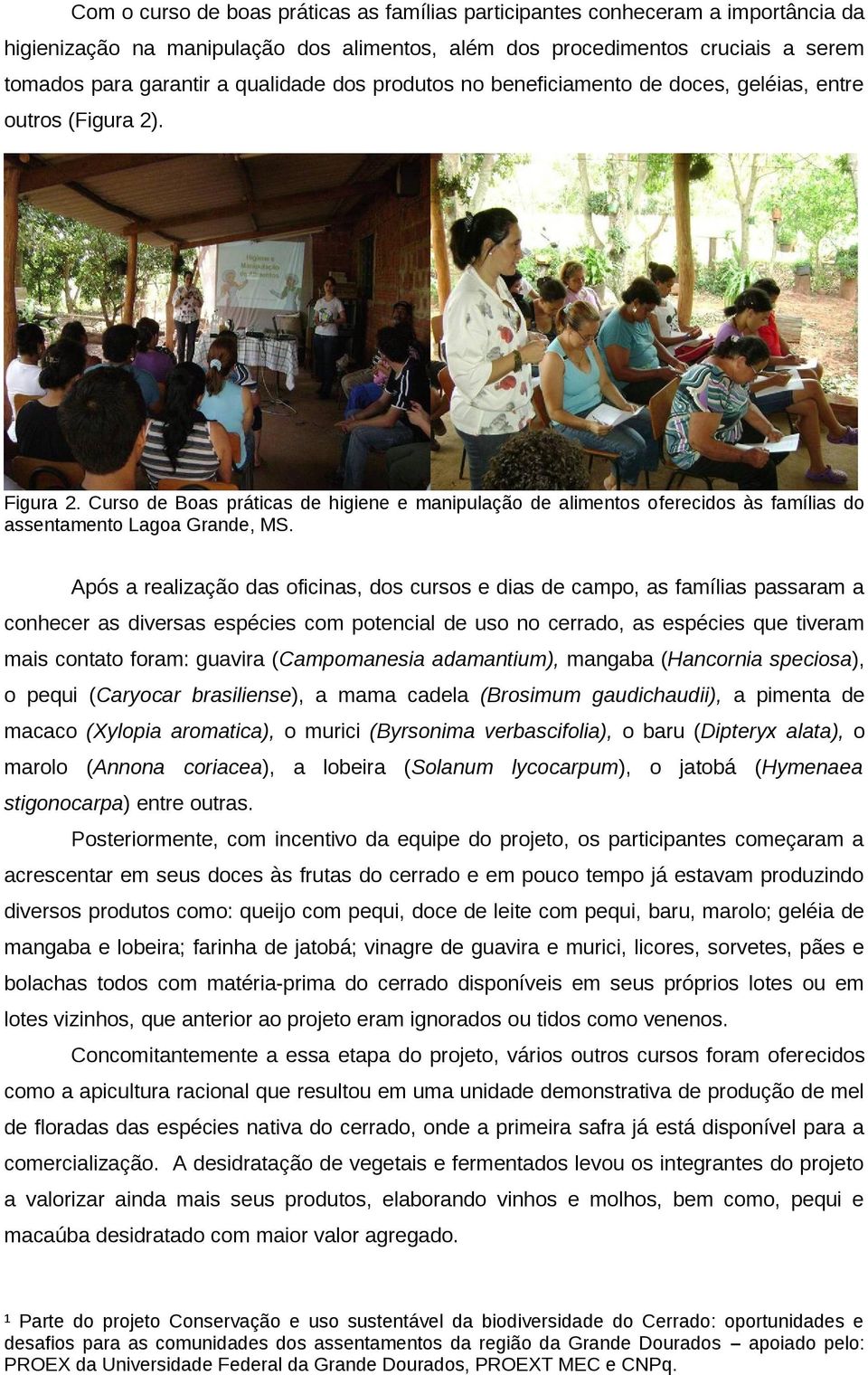 Curso de Boas práticas de higiene e manipulação de alimentos oferecidos às famílias do assentamento Lagoa Grande, MS.