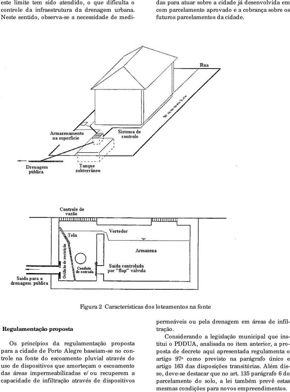 Figura 2 Características dos loteamentos na fonte Regulamentação proposta Os princípios da regulamentação proposta para a cidade de Porto Alegre baseiam-se no controle na fonte do escoamento pluvial