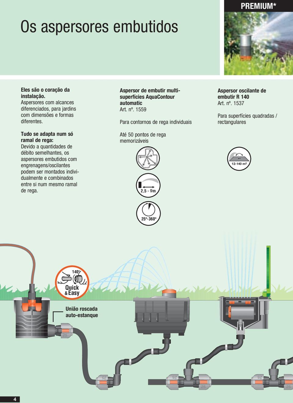 num só ramal de rega: Devido a quantidades de débito semelhantes, os aspersores embutidos com 25º-360º 25º-360º engrenagens/oscilantes podem ser montados individualmente e combinados entre si num