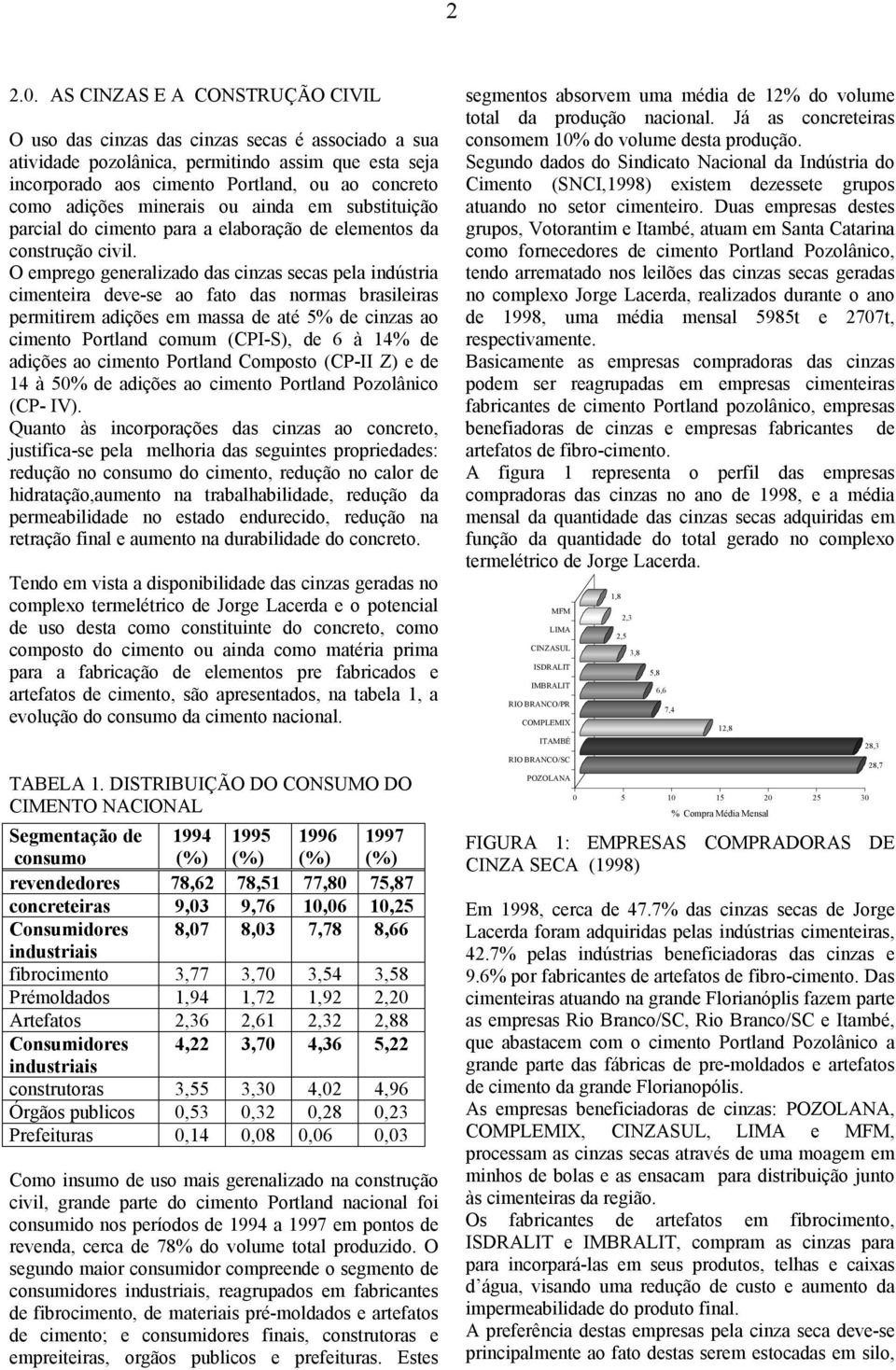 O emprego generalizado das cinzas secas pela indústria cimenteira deve-se ao fato das normas brasileiras permitirem adições em massa de até 5% de cinzas ao cimento Portland comum (CPI-S), de 6 à 14%