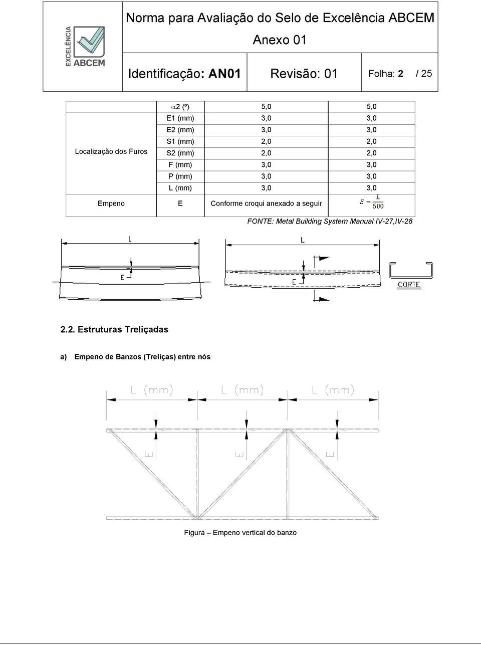 Conforme croqui anexado a seguir FONTE: Metal Building System Manual IV-27