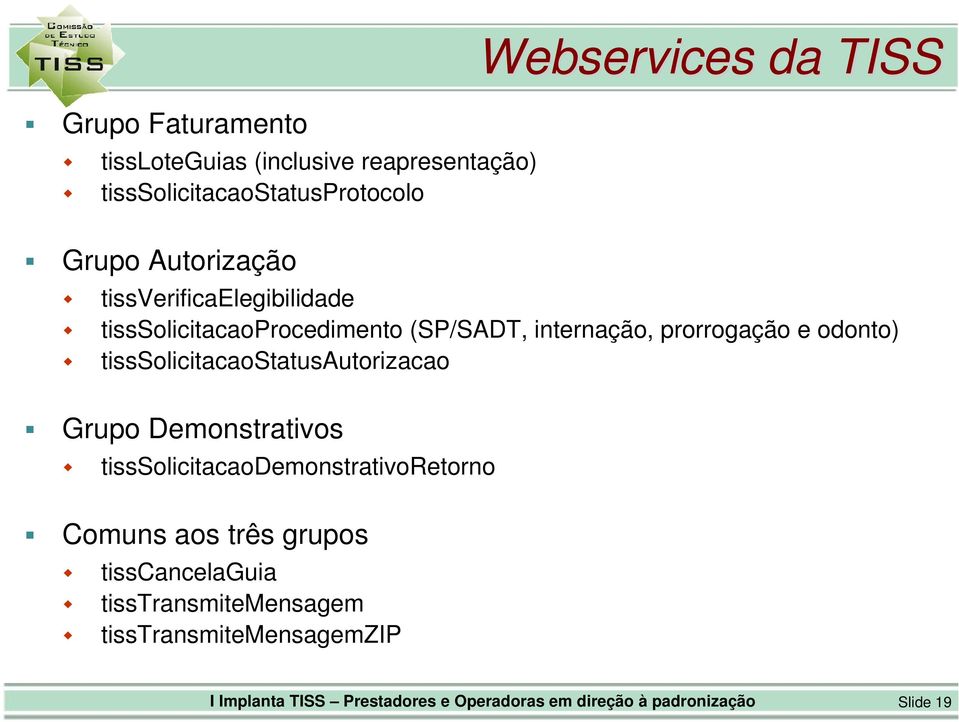 tisssolicitacaostatusautorizacao Grupo Demonstrativos tisssolicitacaodemonstrativoretorno Comuns aos três grupos