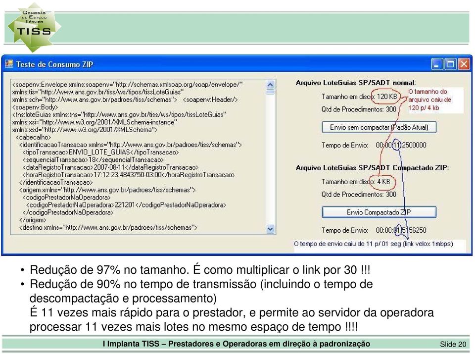 processamento) É 11 vezes mais rápido para o prestador, e permite ao servidor da operadora