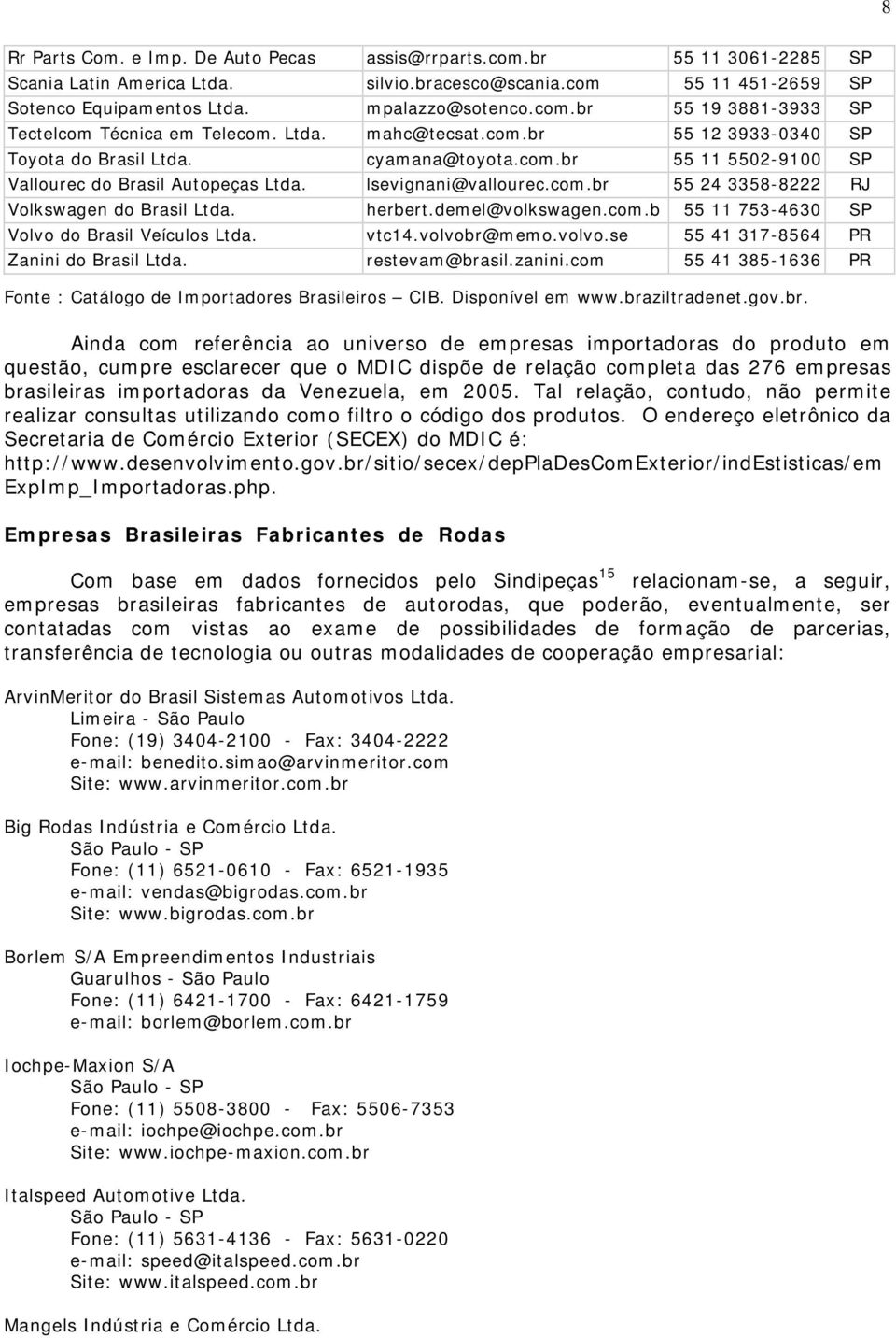 herbert.demel@volkswagen.com.b 55 11 753-4630 SP Volvo do Brasil Veículos Ltda. vtc14.volvobr@memo.volvo.se 55 41 317-8564 PR Zanini do Brasil Ltda. restevam@brasil.zanini.