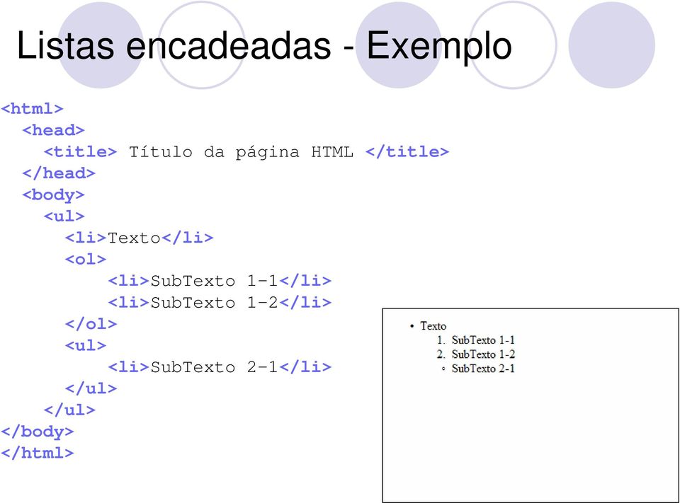 <li>texto</li> <ol> <li>subtexto 1-1</li> <li>subtexto
