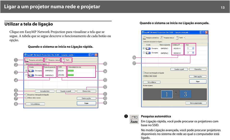 A tabela que se segue descreve o funcionamento de cada botão ou opção. Quando o sistema se inicia no Ligação rápida.