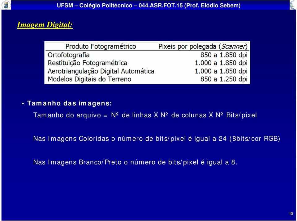 Coloridas o número de bits/pixel é igual a 24 (8bits/cor