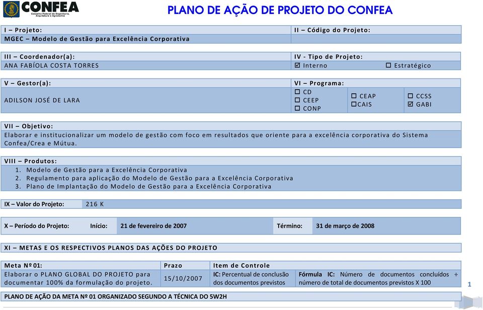 Confea/Crea e Mútua. VIII Produtos: 1. Modelo de Gestão para a Excelência Corporativa 2. Regulamento para aplicação do Modelo de Gestão para a Excelência Corporativa 3.