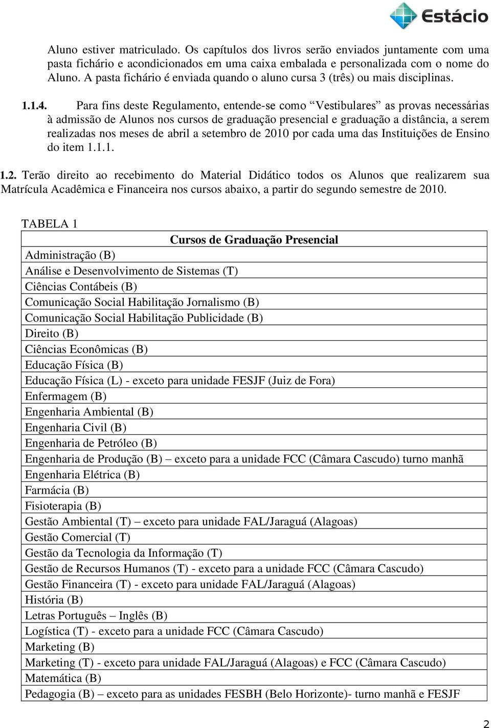 Para fins deste Regulamento, entende-se como Vestibulares as provas necessárias à admissão de Alunos nos cursos de graduação presencial e graduação a distância, a serem realizadas nos meses de abril