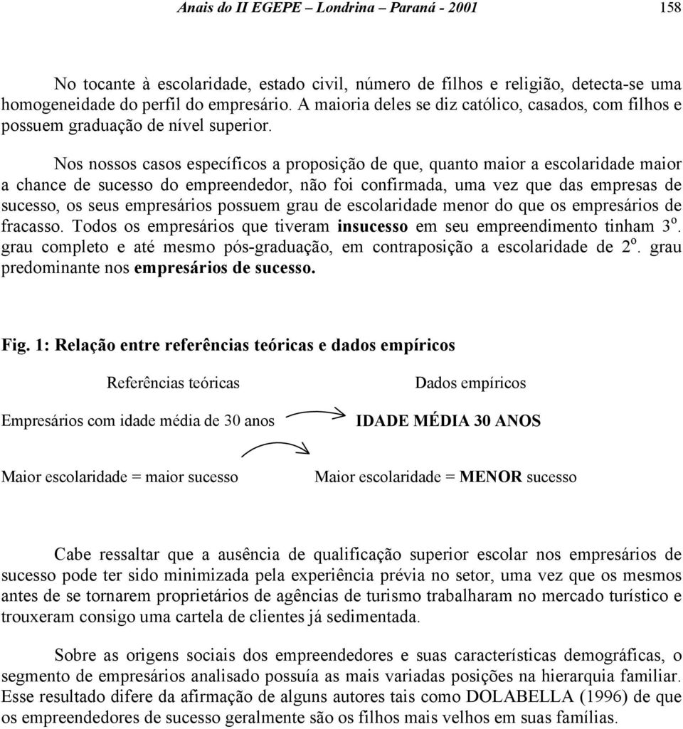 Nos nossos casos específicos a proposição de que, quanto maior a escolaridade maior a chance de sucesso do empreendedor, não foi confirmada, uma vez que das empresas de sucesso, os seus empresários