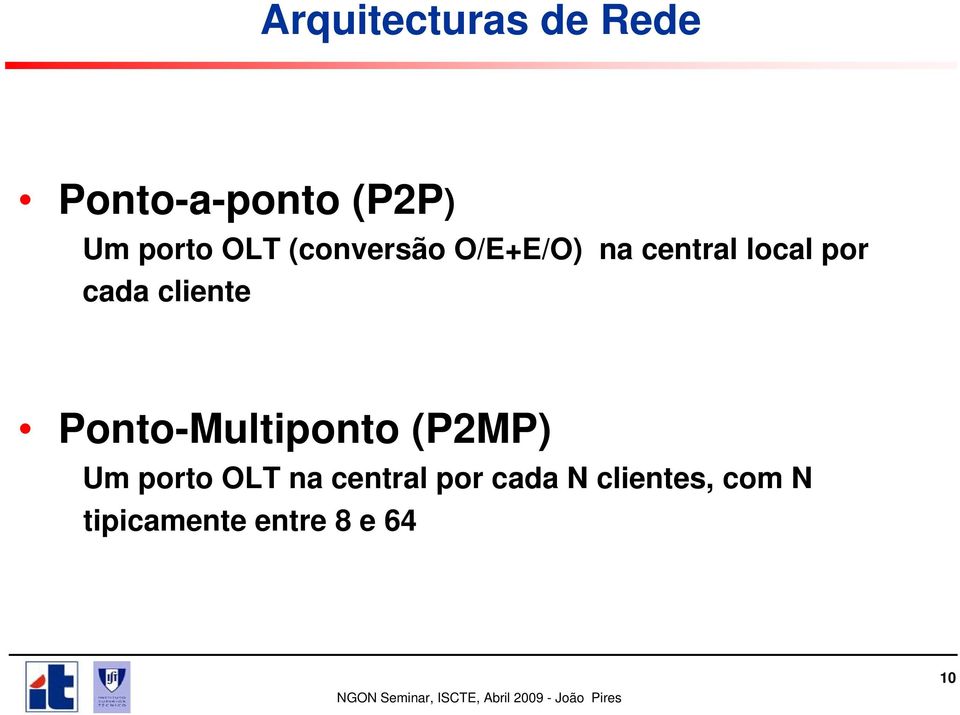 cliente Ponto-Multiponto (P2MP) Um porto OLT na