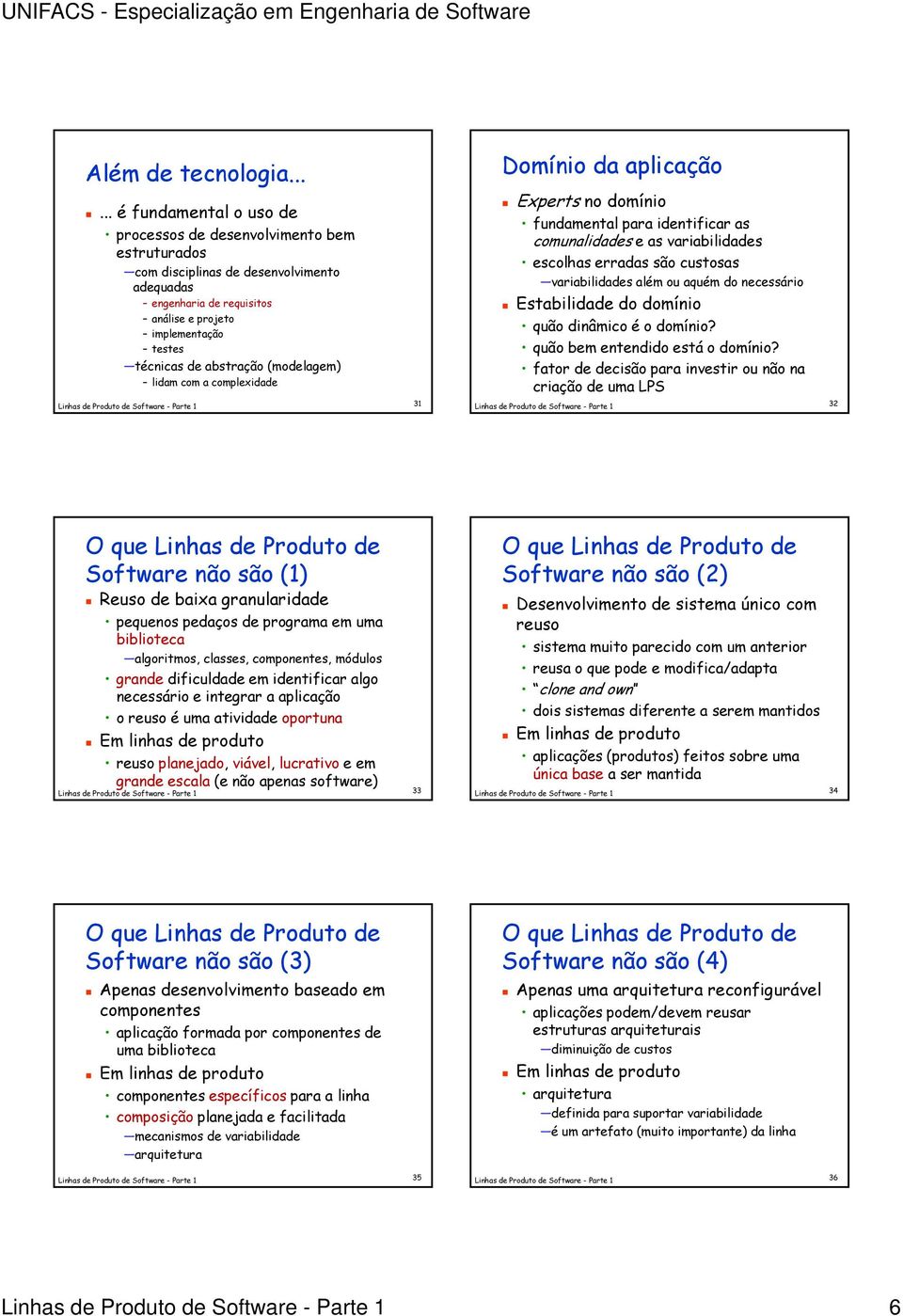 abstração (modelagem) lidam com a complexidade Domínio da aplicação Experts no domínio fundamental para identificar as comunalidades e as variabilidades escolhas erradas são custosas variabilidades