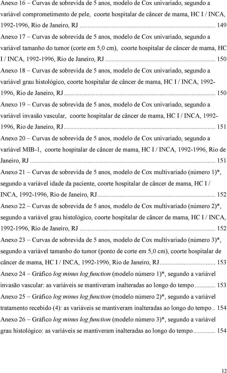 Janeiro, RJ... 150 Anexo 18 Curvas de sobrevida de 5 anos, modelo de Cox univariado, segundo a variável grau histológico, coorte hospitalar de câncer de mama, HC I / INCA, 1992-1996, Rio de Janeiro, RJ.