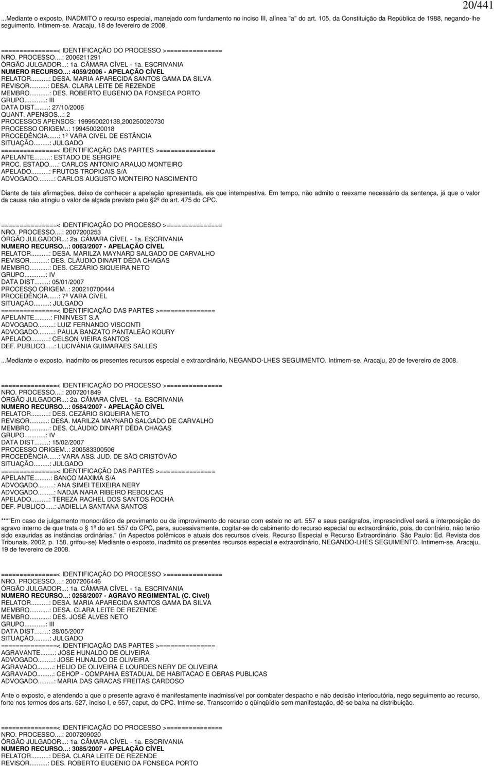 ..: 4059/2006 - APELAÇÃO CÍVEL RELATOR...: DESA. MARIA APARECIDA SANTOS GAMA DA SILVA REVISOR...: DESA. CLARA LEITE DE REZENDE MEMBRO...: DES. ROBERTO EUGENIO DA FONSECA PORTO GRUPO...: III DATA DIST.