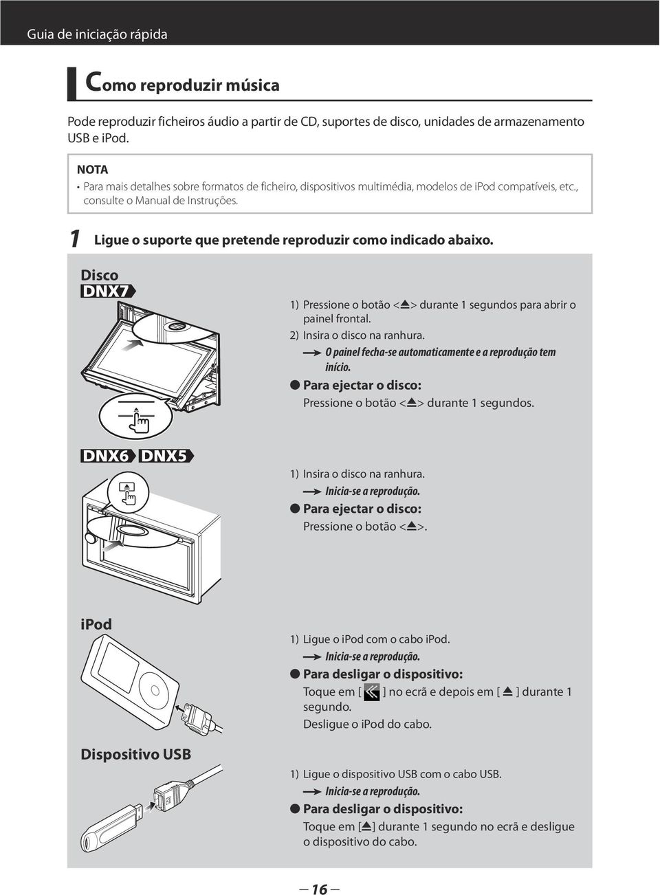 1 Ligue o suporte que pretende reproduzir como indicado abaixo. Disco 0 1) Pressione o botão <0> durante 1 segundos para abrir o painel frontal. 2) Insira o disco na ranhura.