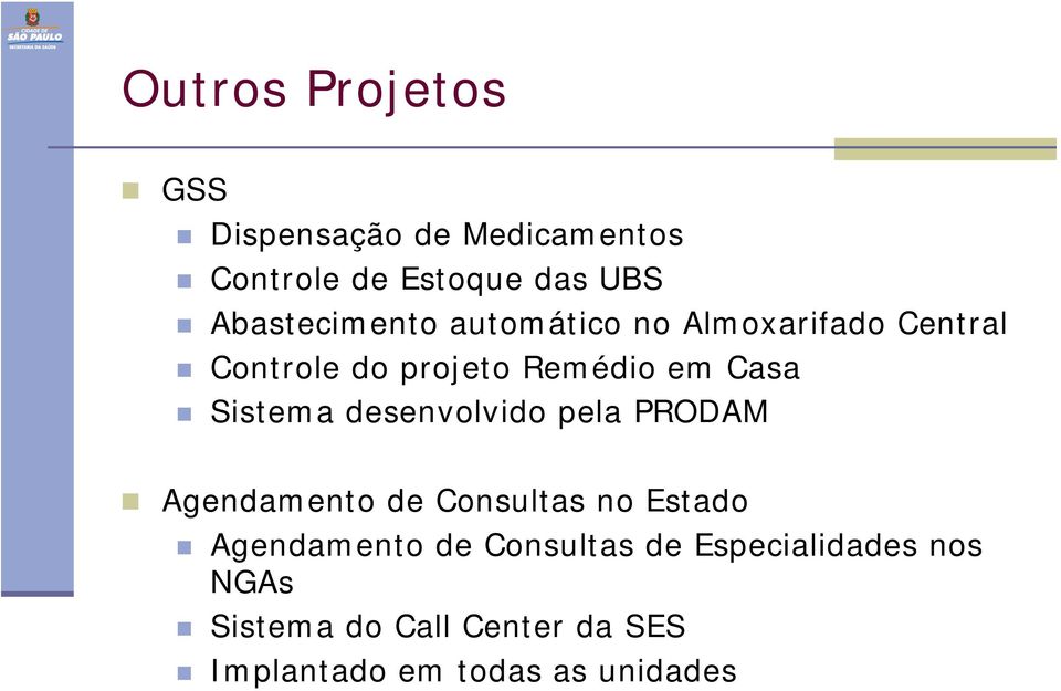 Sistema desenvolvido pela PRODAM Agendamento de Consultas no Estado Agendamento de