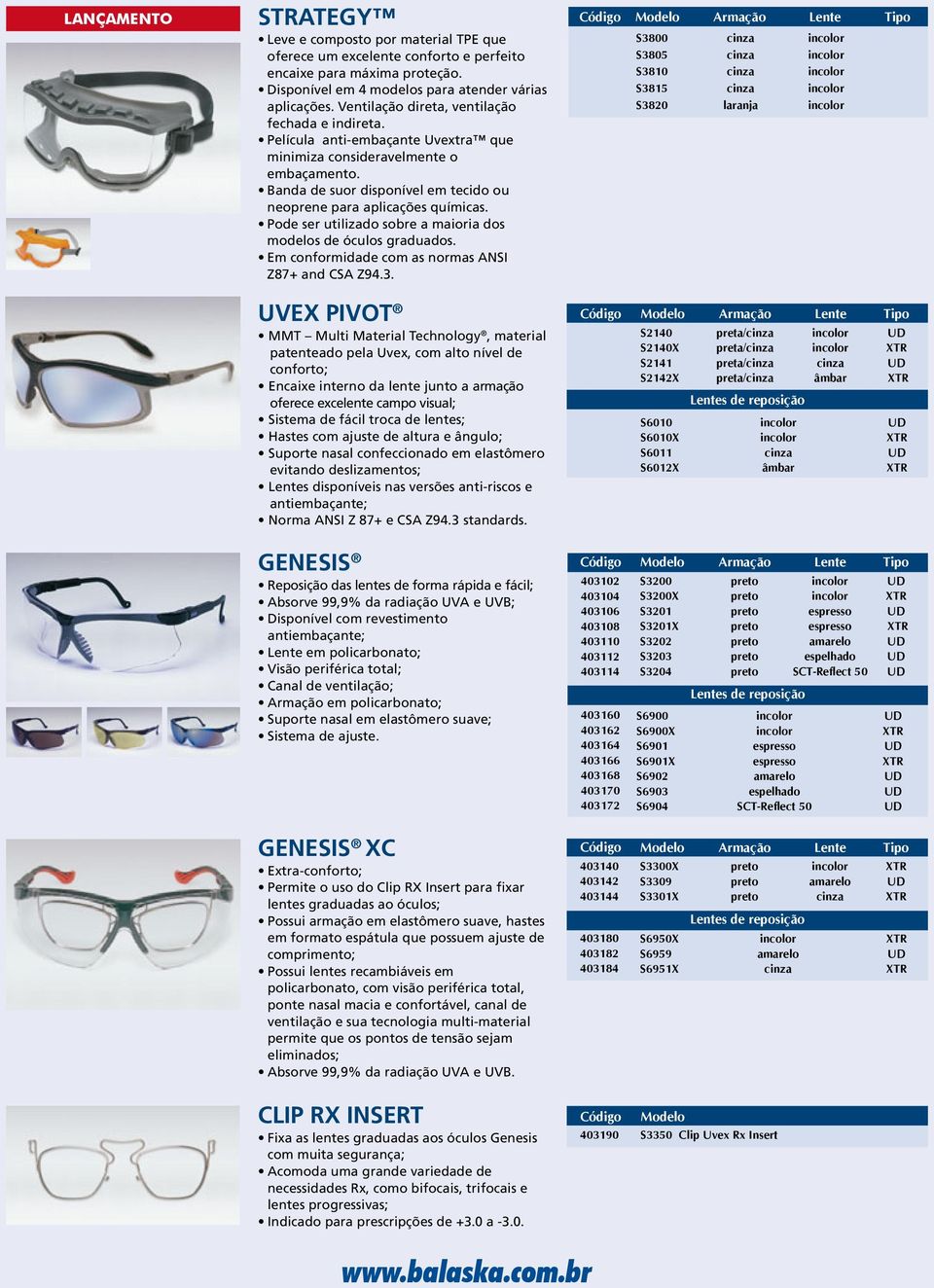 Pode ser utilizado sobre a maioria dos modelos de óculos graduados. Em conformidade com as normas ANSI Z87+ and CSA Z94.3.