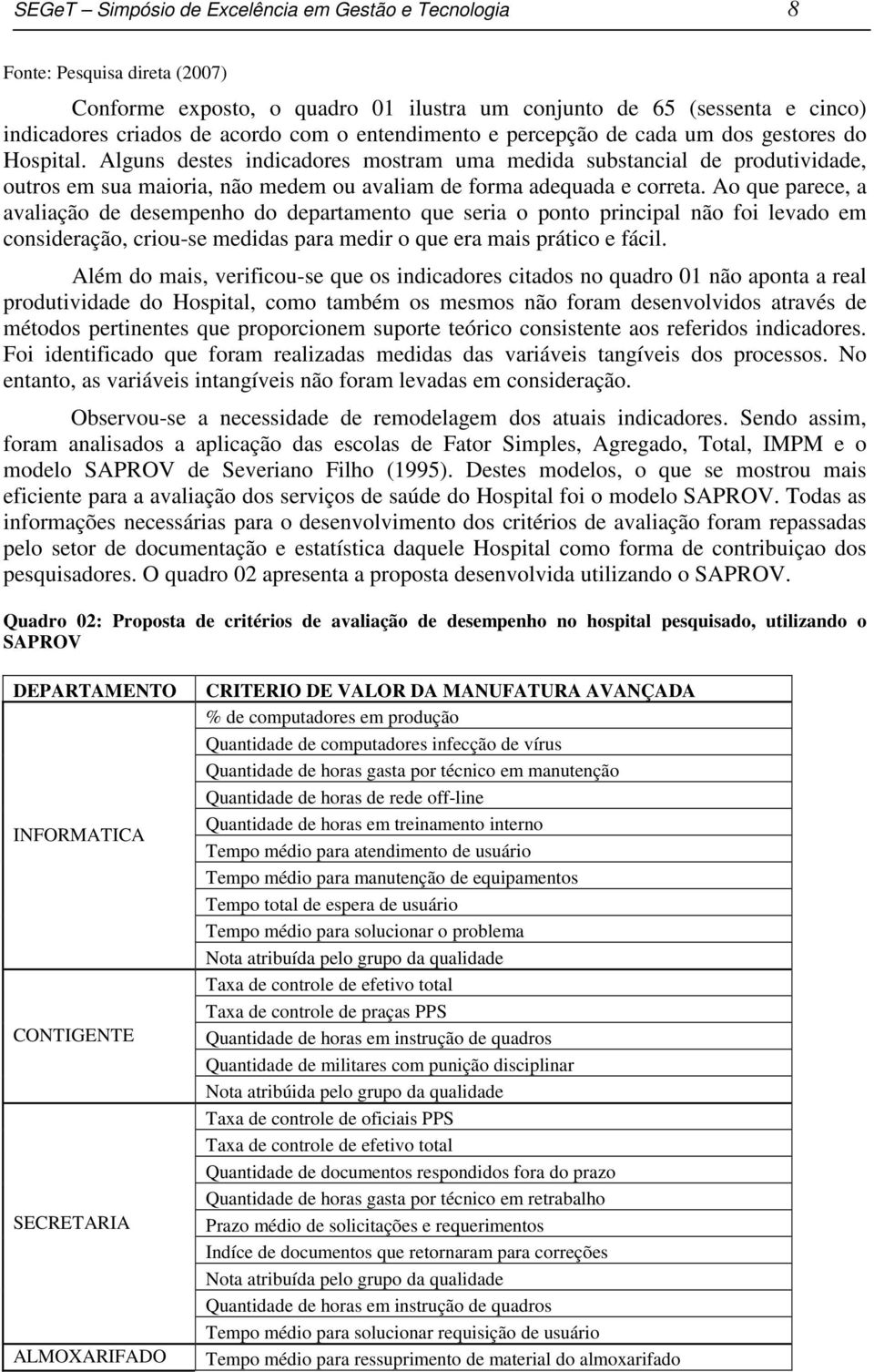 Alguns destes indicadores mostram uma medida substancial de produtividade, outros em sua maioria, não medem ou avaliam de forma adequada e correta.