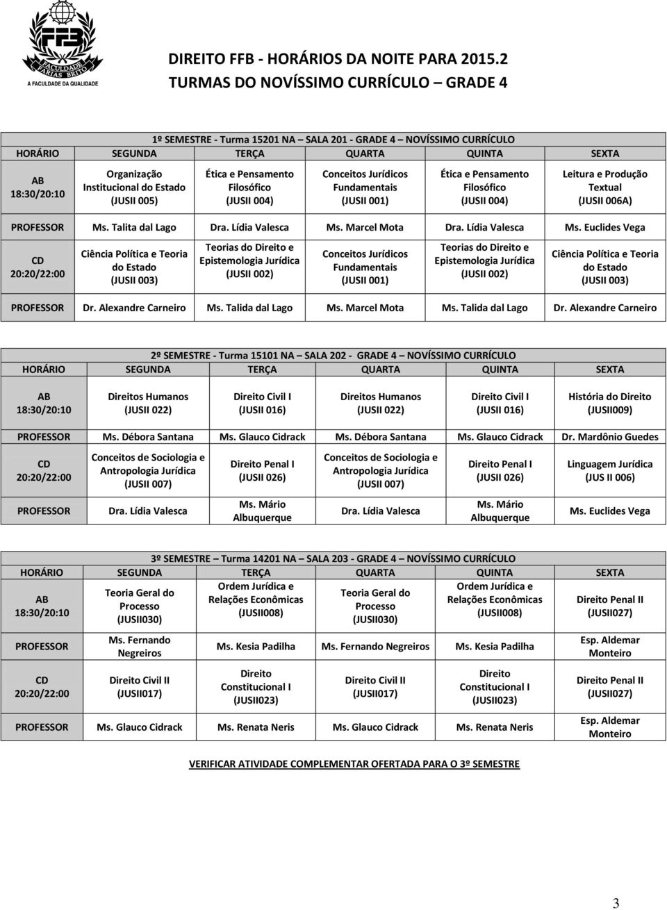 Conceitos Jurídicos Fundamentais (JUSII 001) Ética e Pensamento Filosófico (JUSII 004) Leitura e Produção Textual (JUSII 006A) PROFESSOR Ms. Talita dal Lago Dra. Lídia Valesca Ms. Marcel Mota Dra.