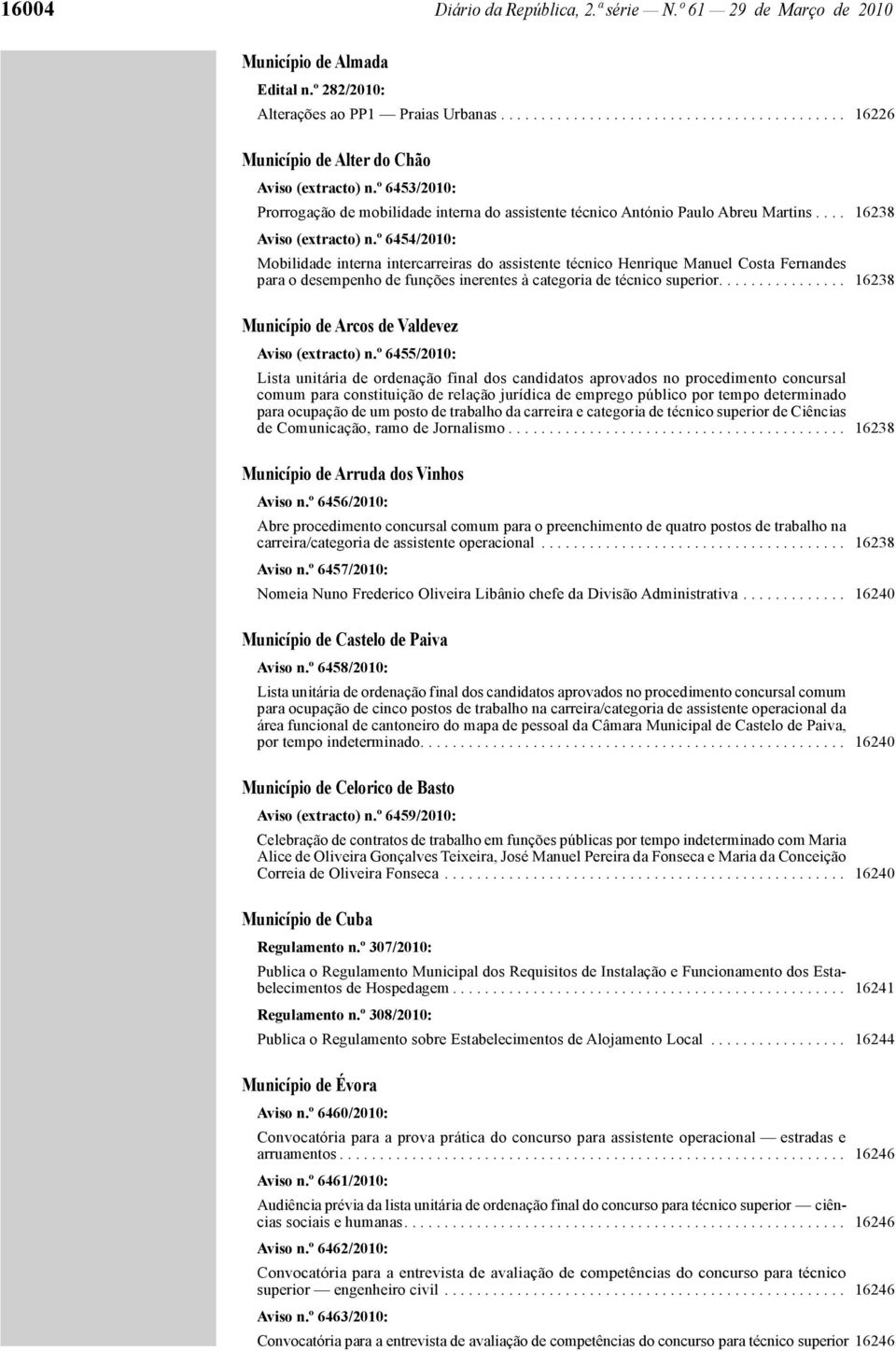 º 6454/2010: Mobilidade interna intercarreiras do assistente técnico Henrique Manuel Costa Fernandes para o desempenho de funções inerentes à categoria de técnico superior.